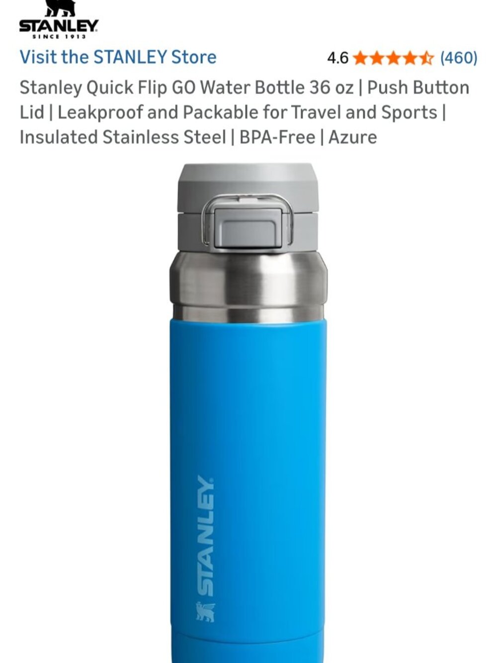 Stanley Quick Flip Go Bottle 36 Oz. Azure